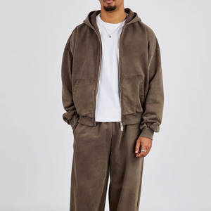 ชุดฮู้ดดี้ซิปทรงบ็อกซี่ผ้าคอตตอน 100% หนัก 500 GSM พร้อมโลโก้สั่งทำ และกางเกงจ็อกเกอร์ ชุดแทรคสูทคุณภาพสูงสำหรับผู้ชาย สไตล์สตรีทแวร์ - Product Image 2