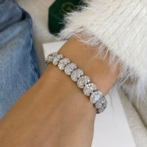 Exquisite Black <b>Pearl</b> Jewels Lab 14K White <b>Gold</b> Luxury Tennis <b>Bracelet</b> 17.69 Ct Oval Cut E VS1 Diamond Cluster IGI Certified - Product Image 1