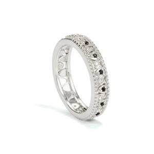 Anillo de Plata de Ley con Baño de Rodio y Espinela Negra con Circonita Blanca de 0.23ct, Joyería Fina - Product Image 1