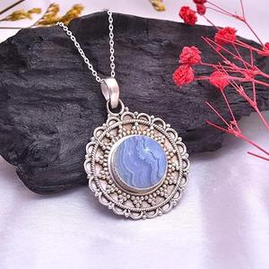 Cadeau d'anniversaire 925 Sterling Silver Lace Agate Gemstone Fine Jewelry Collier Pendentif Avec 925 Timbre Silver Pendant Jewelry - Product Image 2