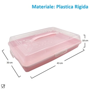 Porta torta rettangolare rosa verde acqua blu in plastica 40x30x10cm contenitore per alimenti e Dessert - Product Image 2