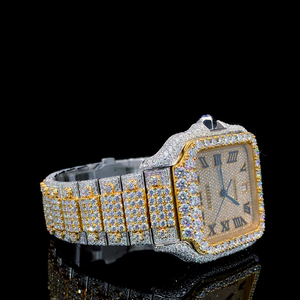 Reloj de Cuarzo para Hombre con Incrustaciones de Diamantes Moissanite, Elegante, de Acero Inoxidable, Chapado en Oro de Dos Tonos, Cuadrado, de Lujo - Product Image 2