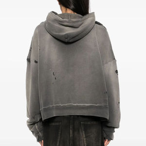 Nouveau sweat à capuche pour homme en coton épais de couleur unie, tendance en ligne, de haute qualité, surdimensionné, épaules tombantes, délavé à l'acide, uni - Product Image 4