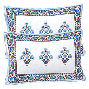 Premium Hand Block Print Cotton Double Bedsheet 2 Pillow <b>Covers</b> Eco-friendly 200TC Animal Leaves Blue Floral Traditional Indian - Product Image 2