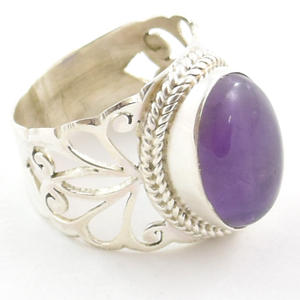 Anillo de Plata de Ley 925 de amatista púrpura Sello martillado geométrico Inspirado en la naturaleza Eternidad religiosa vermeil Filigrana caprichosa - Product Image 2