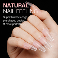 Aillsa Faux ongles en acrylique transparent, forme cercueil/moyenne carrée, 15 tailles, 450 pièces, finition mate complète, French manucure, design professionnel