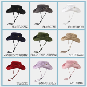 Vente en gros OEM ODM Chapeau de chasse à large bord avec logo imprimé brodé sur mesure Chapeau de chasse Chapeau de soleil de voyage avec ficelle pour hommes et femmes - Product Image 4