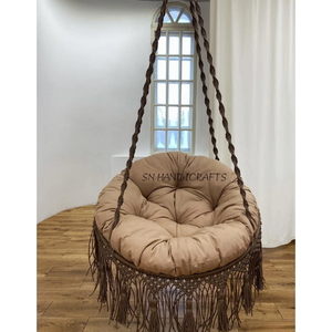 Silla Colgante Redonda de Macramé, Hamaca de Algodón para Jardín, para Relajarse al Aire Libre - Product Image 1