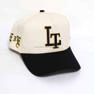 Gorras de béisbol con marco A de dos tonos de sarga de algodón de 5 paneles con diseño personalizado de Color blanco roto, sombreros informales para hombres, sombreros para deportes al aire libre - Product Image 5