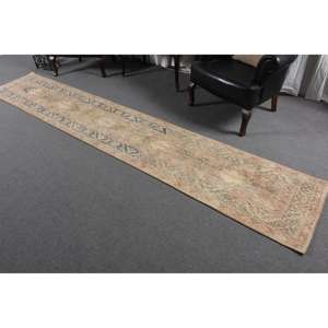 Alfombra turca vintage de 2.1x12.2 pies, alfombra tipo pasillo, alfombra con diseño de plantas y árboles marrones - Product Image 1