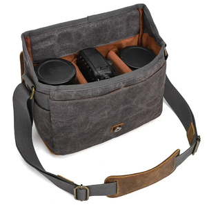 Retro New Arrive Outdoor Photography DSLR Waterproof Canvas With Cowhide <b>Camera</b> <b>Micro</b> Shoulder Bags LCCB-0029 - Product Image 3