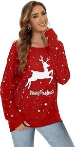 Venta al por mayor de las mujeres fuera del hombro impreso sudadera de manga larga Tops pulóver sudadera casual suelta blusa túnica camisetas - Product Image 4