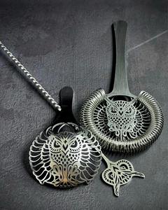 Juego de herramientas de barra con acabado plateado con diseño de cabeza de cara de búho Mezcla de cóctel premium y accesorios decorativos para Bar y hogar - Product Image 6