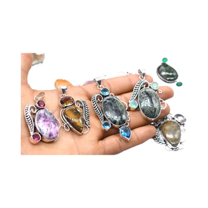 จี้อัญมณีหลากสีสไตล์วินเทจเครื่องประดับทองเหลืองคริสเตียนทำด้วยมือสร้อยคอแฟชั่น - Product Image 1