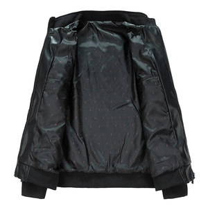 Veste de baseball de haute qualité pour hommes Bomber brodé noir avec manches en cuir - Product Image 5