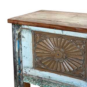 Handmade Carved <b>Console</b> <b>Table</b> in <b>Rustic</b> Luxury Style Solid Wood and Marble for Living Room Entry Villa or Hotel Use - Product Image 4