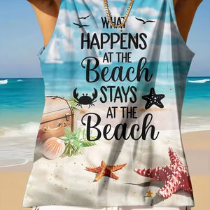 Camiseta sin mangas de playa al aire libre para hombre, camiseta sin mangas informal de verano para hombre, camiseta sin mangas con cuello redondo y estampado de hojas de palma en 3D para hombre - Product Image 1