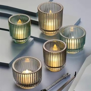 Pot à bougie en verre bleu décoratif, porte-bougie givré pour la décoration de la maison, éclairage - Product Image 6