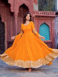 Vestido de fiesta de boda Anarkali bordado para botones de lentejuelas de encaje de Bollywood pesado pakistaní indio para ropa de fiesta de boda - Product Image 6