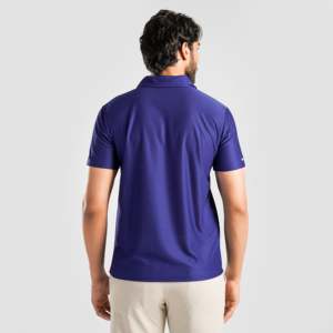 เสื้อกอล์ฟลายทางถักนิตติ้งเนื้อผ้า DOT Texture สีน้ำเงินรอยัล (Royal Blue) ระบายอากาศได้ดี ปักลาย  ไซส์ XL ถึง 6XL พิมพ์ลายแบบ Sublimated รับผลิตแบบ ODM - Product Image 2