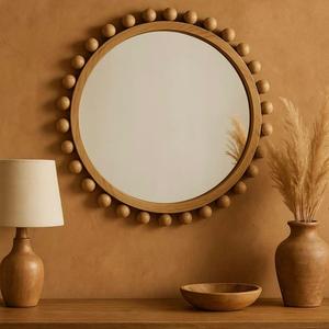 Espejo de pared enmarcado de ratán de bambú de estilo retro característico Característica elegante para su hogar - Product Image 3