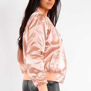 แจ็กเก็ตเบสบอลผู้หญิงสไตล์ย้อนยุคผ้าซาตินสีชมพูน้ำหนักเบาเงางามนุ่มสบาย - Product Image 5