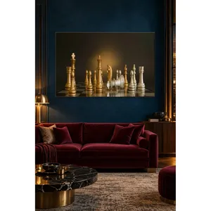 Impression sur toile des pièces d'échecs en or et argent Fida - Product Image 1