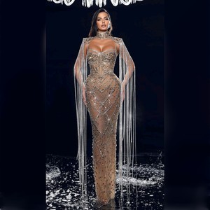 Robe de soirée longue et élégante, style sirène, pour banquet, réunion annuelle, animatrice, avec paillettes, maille respirante - Product Image 1