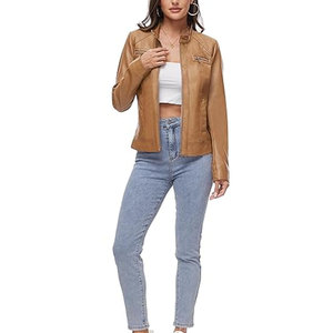 Chaqueta de mujer transpirable personalizada 2025 de cuero sólido de manga larga con relleno de algodón y decoración de agujeros para damas - Product Image 5