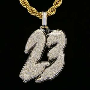 23 Number Pendant With Moissanite Stones 925 <b>Silver</b> Plated Hip Hop Men's <b>Charm</b> Jewelry Everyday Wear - Product Image 1