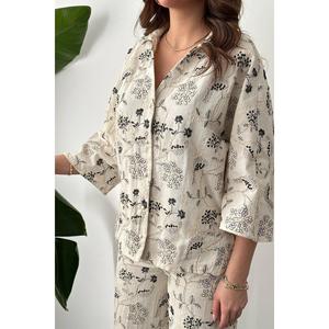 Beige Embroidered <b>Linen</b> Set - Beige - Product Image 4