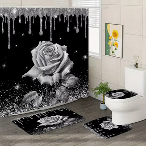 Rosa rosa tenda da doccia e tappeto da bagno Set floreale rosa Glitter <span class=keywords><strong>tende</strong></span> da doccia tappetino da bagno bagno arredamento bagno con ganci - Product Image 6