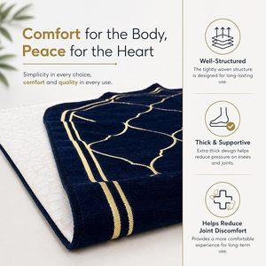 Tapis de prière islamique de luxe en coton, motif marbré bleu foncé, poils moyens, antidérapant, lavable, vente en gros - Product Image 6