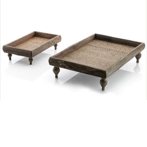 Juego de 2 bandejas de madera para servir con acabado esmaltado, forma personalizada, bandeja para servir té y café, uso en el hogar y la Oficina, bandeja para servir con forma personalizada - Product Image 4