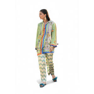 Traje de Dos Piezas en Satén Charmeuse Estampado con Pantalones Anchos de Cintura Alta, Transpirable y Decorado con Estampado TS-52004 - Product Image 5