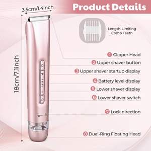 Tondeuse électrique 2-en-1 à double tête pour zones intimes féminines, visage, aisselles, jambes et ligne du bikini, utilisation humide ou sèche - Product Image 6