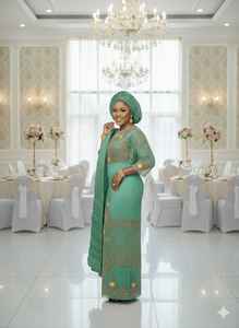 Vestido de Novia Nigeriano Étnico con Flores Bordadas a Mano y Pedrería para Niñas, 100% Poliéster, Color y Tela Personalizables, Antiestático - Product Image 4