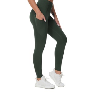 Leggings taille haute Scrunch bout à bout pour femme Pantalon de yoga fitness sans couture avec fermeture à la taille élastique en élasthanne/nylon - Product Image 1