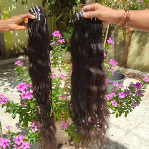 Paquetes de tejido ondulado de cabello humano indio a precio barato al por mayor cabello humano virgen sin procesar de un donante - Product Image 1