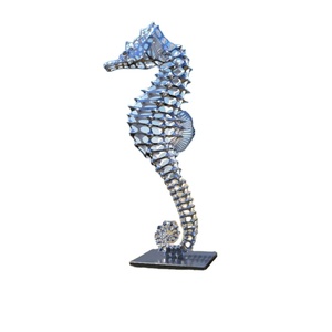 Decoración costera Escultura de caballito de mar de acero inoxidable - Product Image 1