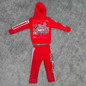 Custom High Quality Printing Tracksuit 100% Cotton French Terry Raw Hem Sweatpants Jogger Sets Cut And <b>Sew</b> Hoodie Sweatsuits Set - Product Image 2