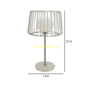 Modern Cage Style Table Lamp With Marble Base And Frosted Glass Globe For Bedroom Or Living Room Handmade Hotels <b>Decor</b> Lamps - Product Image 4