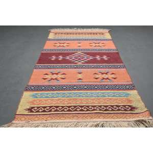 Alfombra Turca Vintage de 2.6x4.8 pies (80x147 cm), Alfombra de Camuflaje Roja y Azul - Product Image 2