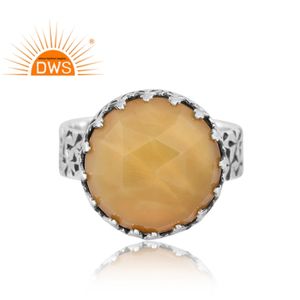 แหวนอัญมณีโอปอลสีเหลืองธรรมชาติสีเงินสเตอร์ลิงออกซิไดซ์ล่าสุด - Product Image 3