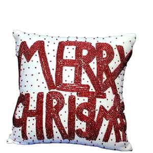 Housse de coussin de Noël perlée fantaisie faite à la main housse de coussin de couleur rouge et blanche - Product Image 1