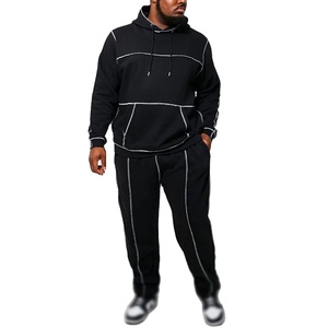 Conjunto de pantalones de chándal y Sudadera con capucha de punto de contraste sólido personalizado para hombre, chándal de talla grande de alta calidad, 100% algodón, transpirable a prueba de viento - Product Image 6