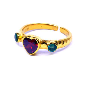 Bague Coeur Réglable en Argent Sterling 925 Plaqué Or Grenat Émeraude Pierres Précieuses Mode Doigt - Product Image 3