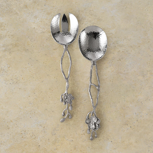 Juego de servidor de ensalada de plata antigua con asas de rama floral - Product Image 5