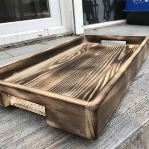 ถาดไม้พิมพ์ลายแกะสลักรูปทรงสี่เหลี่ยมและงานหัตถกรรมอินเดีย - Product Image 1