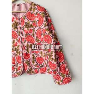 Veste matelassée pour femmes de style vintage Kimono en coton à imprimé fleuri Passepoil à rayures fait à la main Manteau ouvert sur le devant Animal Double face Wear - Product Image 4